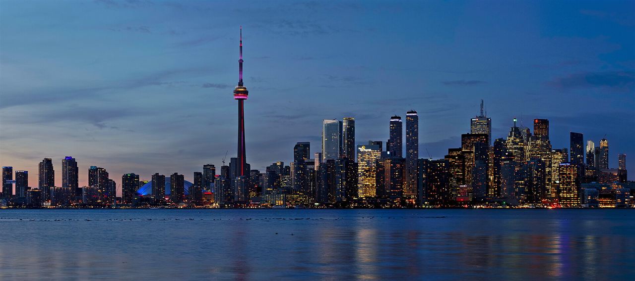 Toronto skyline at sunset in Canada