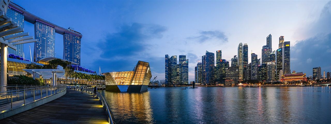 Marina Bay skyline in Singapore at dusk