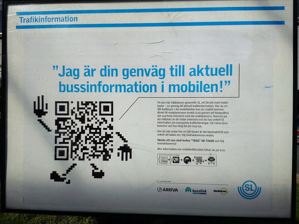 QR code displayed at a bus stop