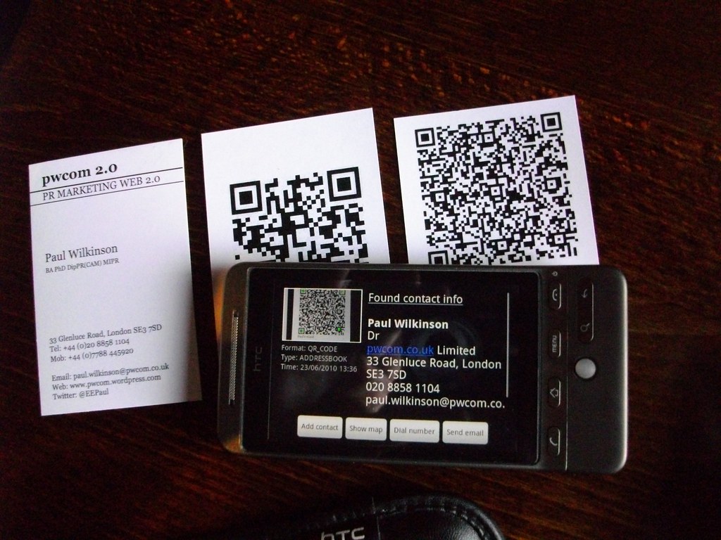 QR codes printed on business cards
